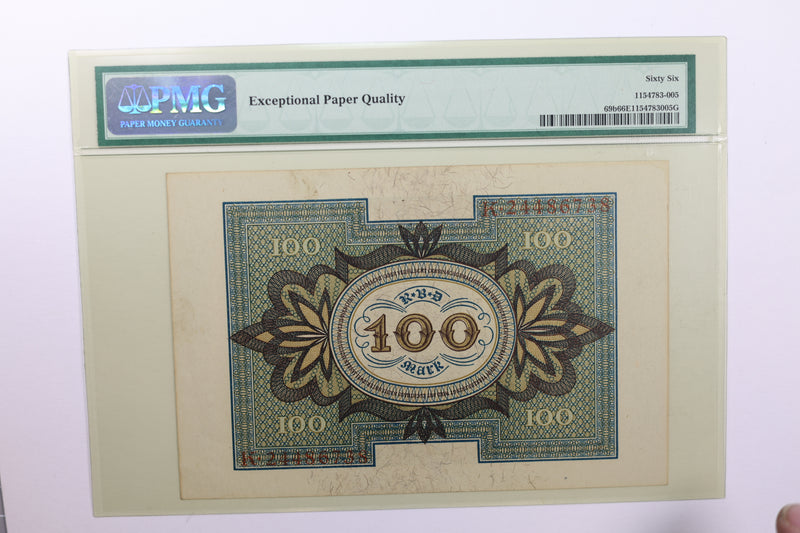 1920 100 German Marks., Certified and Graded., PMG CU-66., EPQ, Store