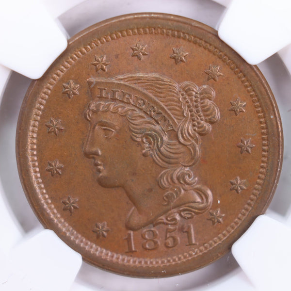 1851 Braided Hair Large Cent., NGC MS 65 Brown., Store #GCT0004