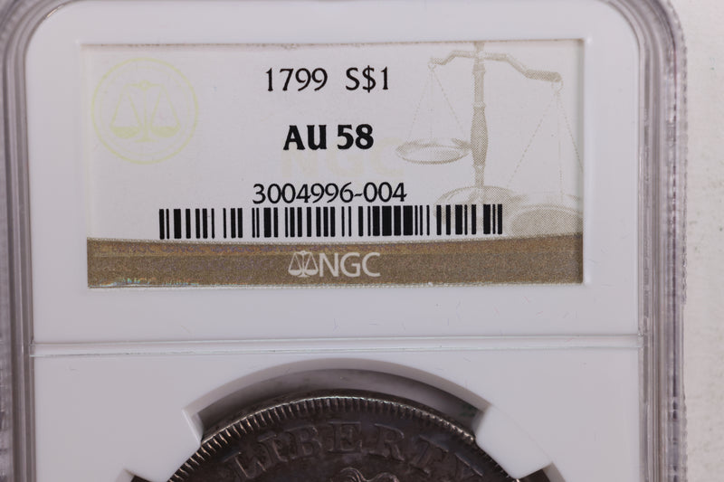 1799 Draped Bust Dollar., Choice NGC AU-58., Nice Eye Appeal., Store