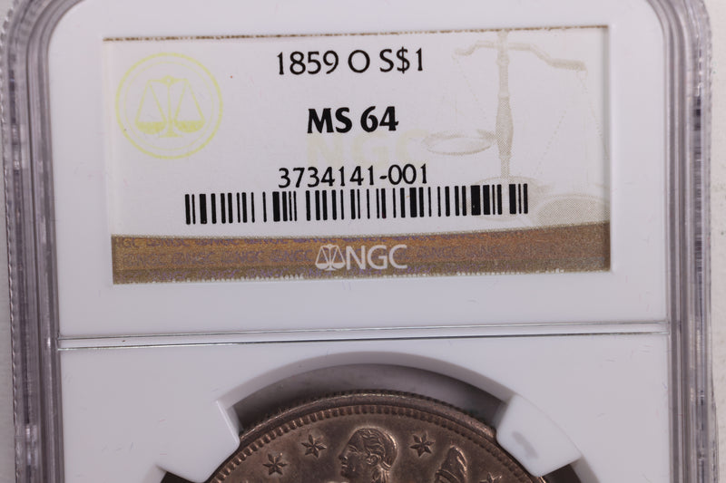 1859-O Seated Liberty Dollar., NGC MS-64., Great Coin., Store