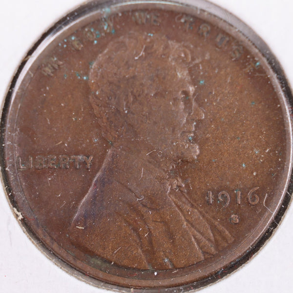 1916-S Lincoln Wheat Cent, Very Fine Circulated Coin, Store #CT0250