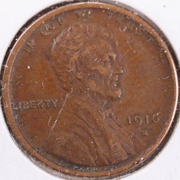 1916-S Lincoln Wheat Cent, Very Fine+ Circulated Coin, Store #CT0251