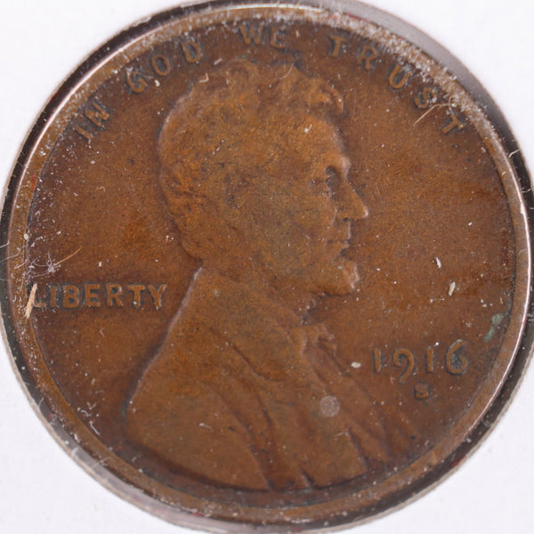 1916-S Lincoln Wheat Cent, Fine Circulated Coin, Store #CT0256