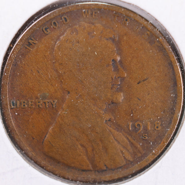 1918-S Lincoln Wheat Cent, Fine Circulated Coin, Store #CT0285