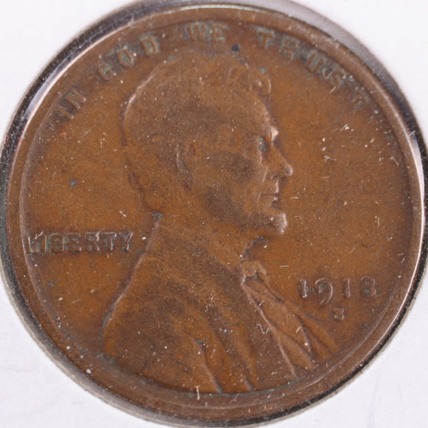 1918-S Lincoln Wheat Cent, Very Fine Circulated Coin, Store #CT0287