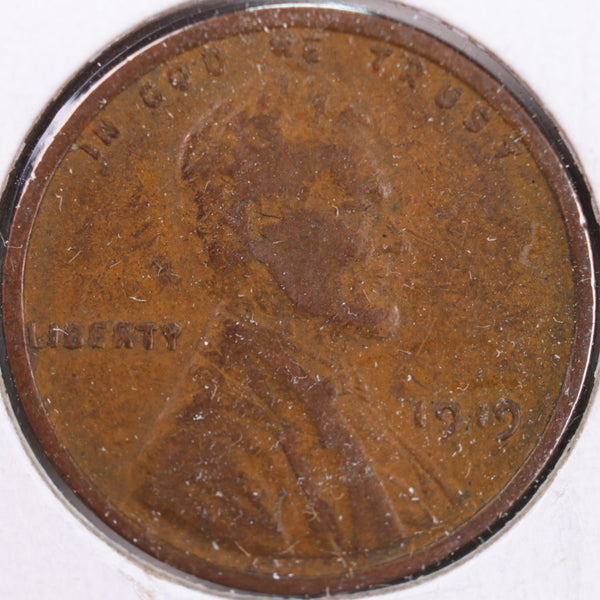 1919 Lincoln Wheat Cent, Fine Circulated Coin, Store #CT0293