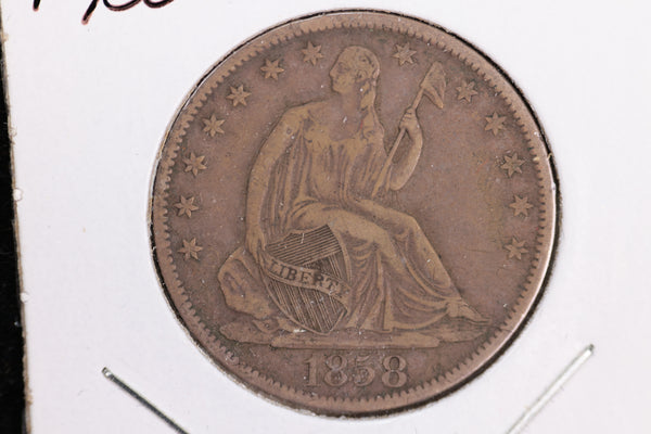 1858-O Liberty Seated Half Dollar, Affordable Circulated Coin. Store Sale #23080929