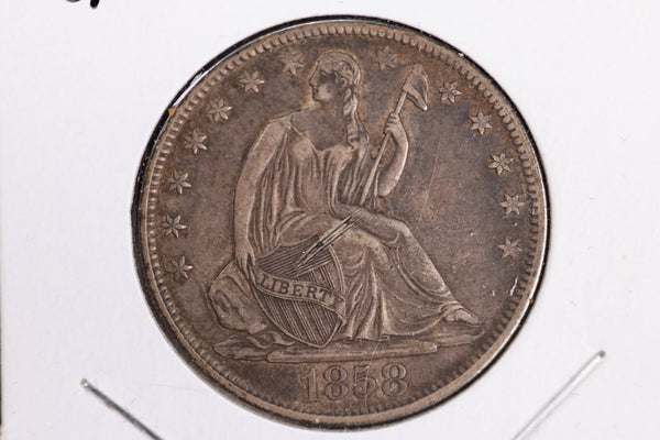 1858-O Liberty Seated Half Dollar, Affordable Circulated Coin. Store Sale #23080930