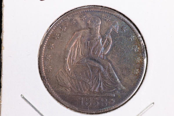 1858-O Liberty Seated Half Dollar, Affordable Circulated Coin. Store Sale #23080931