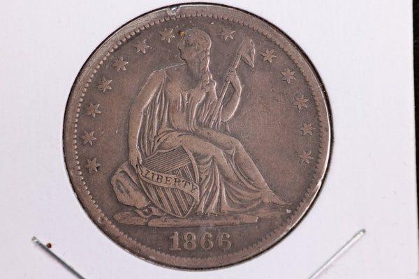 1866-S Liberty Seated Half Dollar, Affordable Circulated Coin. Store Sale #23080956