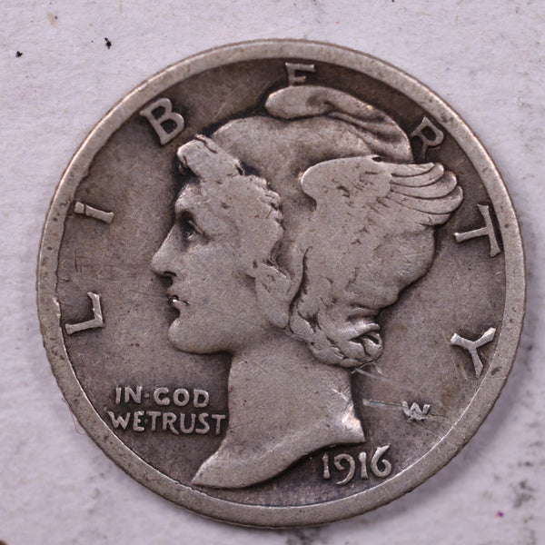 1916 Mercury Silver Dime., Very Fine., Store  #19690