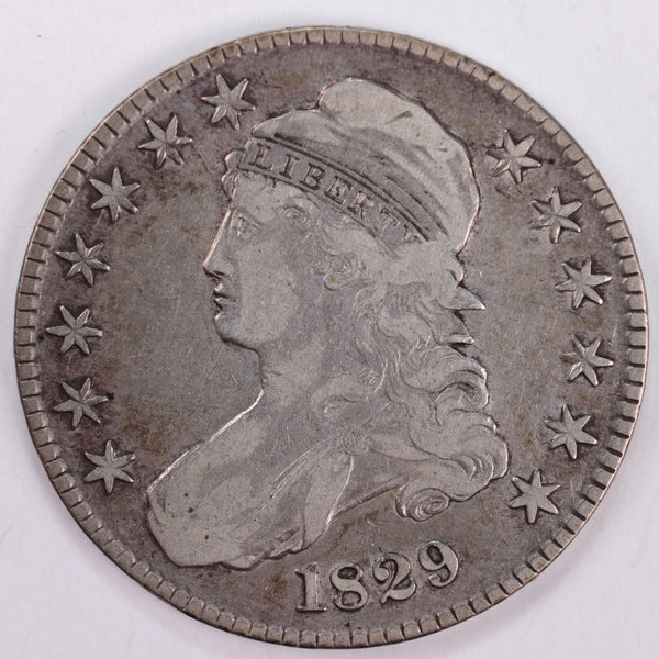 1829 Cap Bust Silver Half Dollar., Very Fine., Circulated Coin., Store #HR099