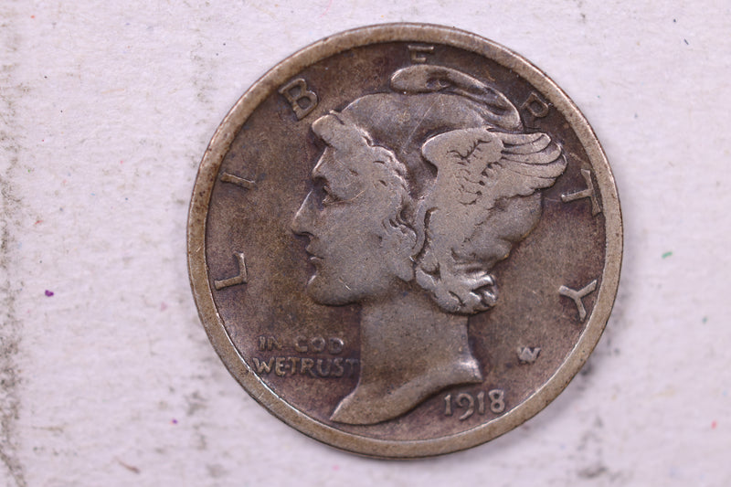 1918-D Mercury Silver Dime., Fine., Store