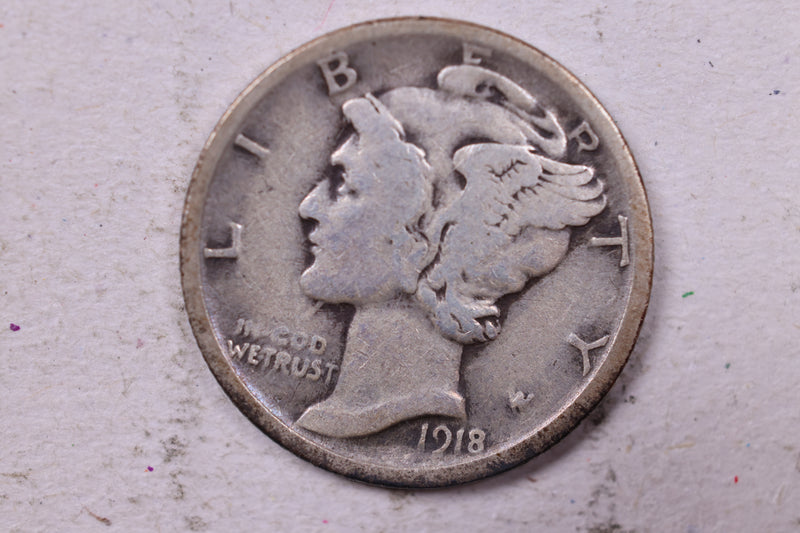 1918-D Mercury Silver Dime., Fine., Store