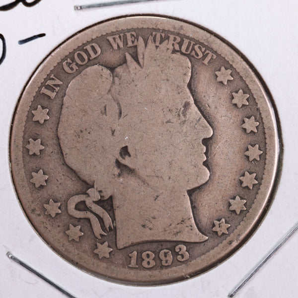 1893-S Barber Silver Half Dollar., Good., Circulated Coin., Store #HR130
