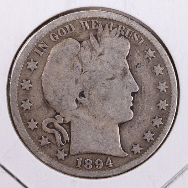 1894 Barber Silver Half Dollar., Very Good., Circulated Coin., Store #HR132