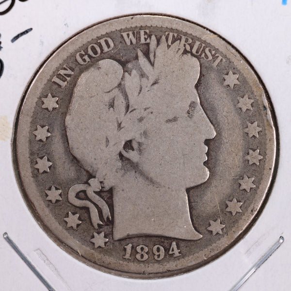 1894 Barber Silver Half Dollar., Good., Circulated Coin., Store #HR134