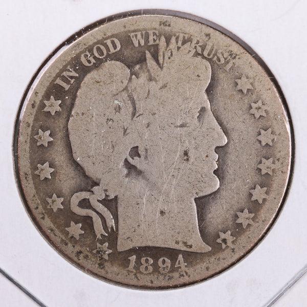 1894-O Barber Silver Half Dollar., About Good., Circulated Coin., Store #HR135