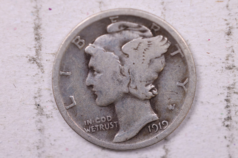 1919 Mercury Silver Dime., Fine., Store