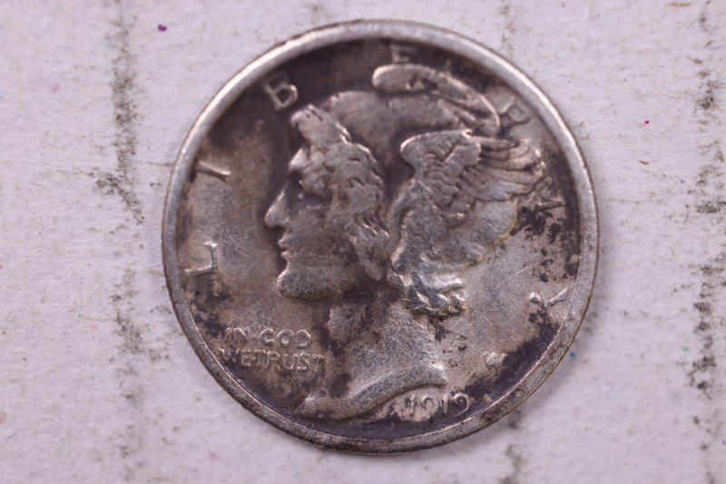 1919-D Mercury Silver Dime., Very Fine., Store