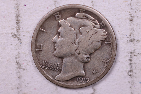 1919-D Mercury Silver Dime., Fine., Store  #19763