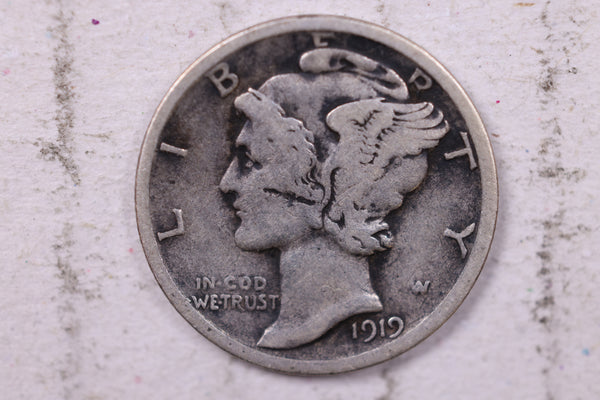 1919-D Mercury Silver Dime., Fine., Store  #19764