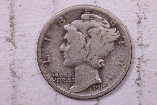 1919-D Mercury Silver Dime., Fine., Store  #19766