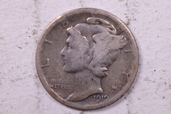 1919-D Mercury Silver Dime., Very Good., Store  #19767