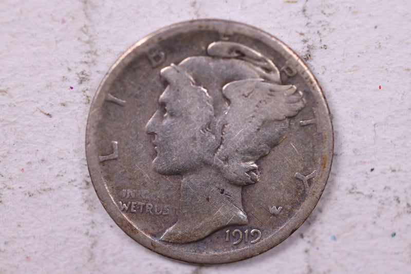 1919-D Mercury Silver Dime., Very Good., Store