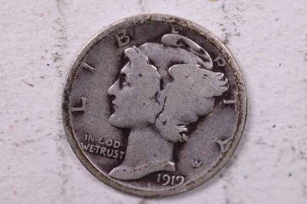 1919-D Mercury Silver Dime., Very Good., Store  #19768