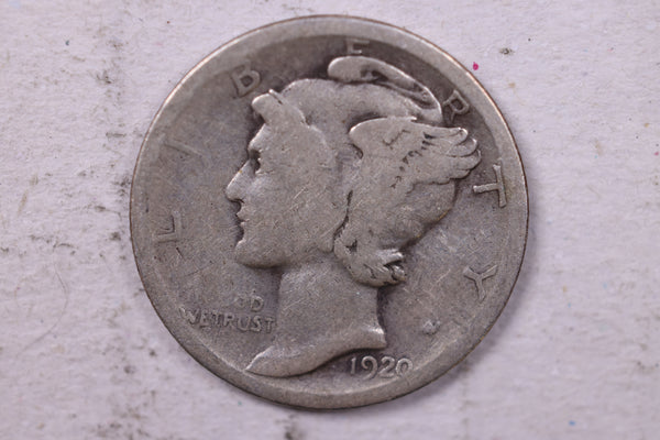 1920-S Mercury Silver Dime., Very Good., Store  #19804