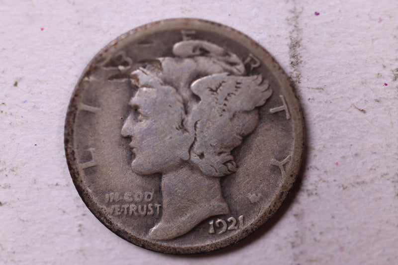 1921 Mercury Silver Dime., Very Good+., Store