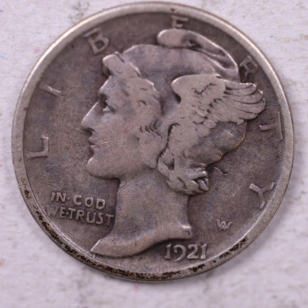 1921-D Mercury Silver Dime., Fine., Store  #19832