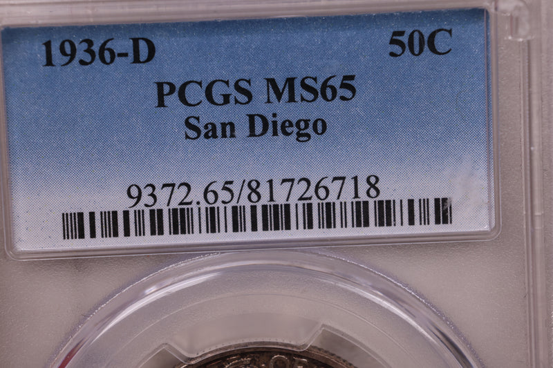 1936-D San Diego Silver Commemorative., PCGS MS65, Store