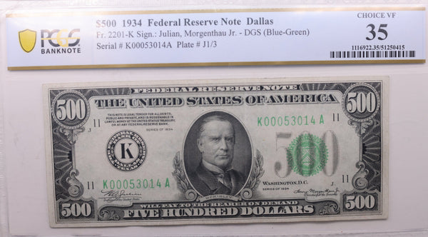 1934 $500. Federal Reserve Note., PCGS Certified VF-35., GFR003