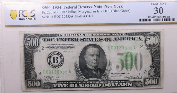 1934 $500. Federal Reserve Note., PCGS Certified VF-30., GFR004