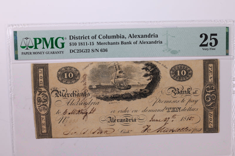 1815 $10., Obsolete Currency., Alexandria, D.C., PMG VF-25., Store