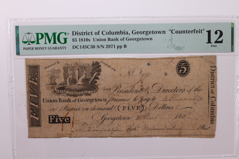 1815 $5., Obsolete Currency., Alexandria, D.C., "COUNTERFEIT"., PMG F12., Store