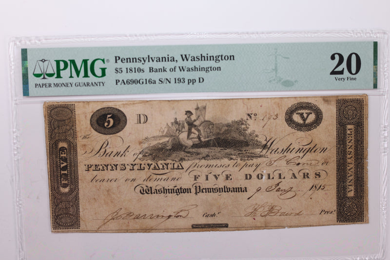 1815 $5., Obsolete Currency., Washington, PA., PMG VF-20., Store