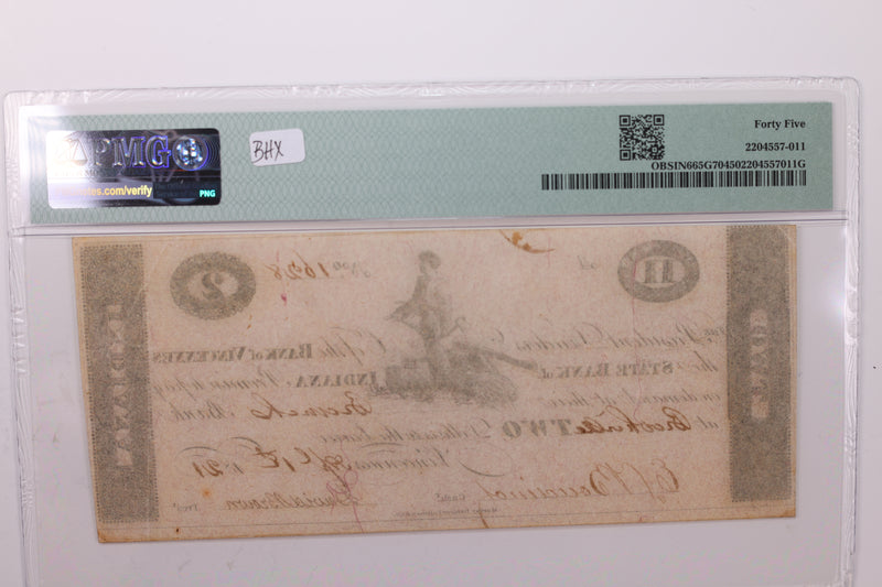 1821 $2., Obsolete Currency., Brookville, IN., PMG XF-45., Store