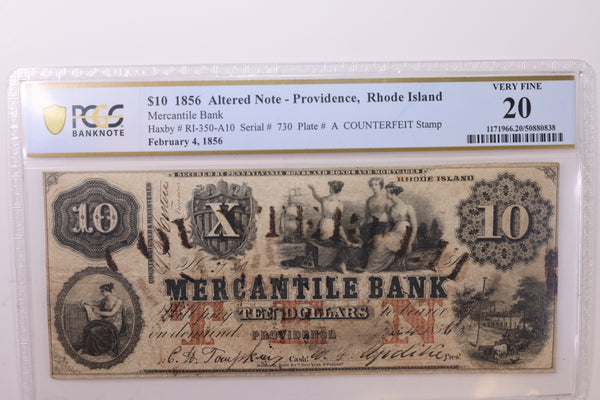 1856 $10., Obsolete Bank Note., Providence, R.I., PCGS VF-20., "Counterfeit"., Store #GRI001