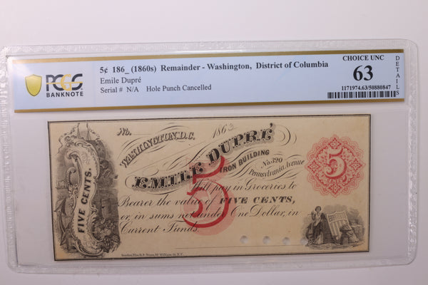 186_ 5 Cent., Washington, D.C., Obsolete Currency., PCGS CU63., STORE #GDC012