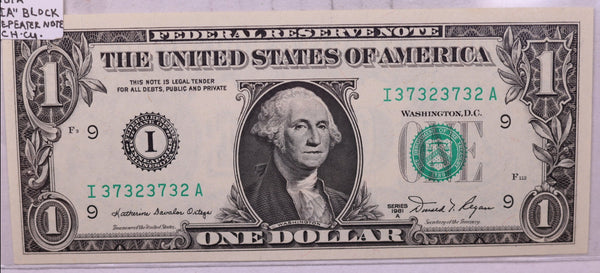 1981-A., $1., F.R.N., Repeater Serial Nr., Crisp Uncirculated., Store #0724