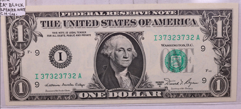 1981-A., $1., F.R.N., Repeater Serial Nr., Crisp Uncirculated., Store