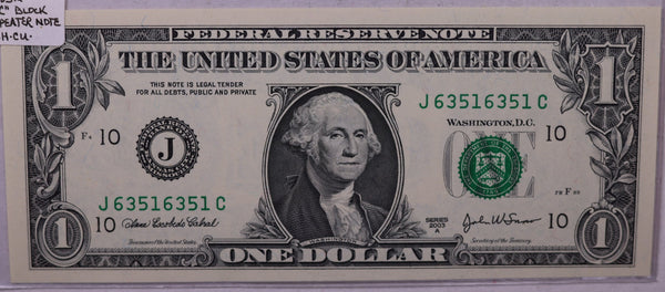 2003 A, $1., F.R.N., Repeater Serial Nr., Crisp Uncirculated., Store #0730