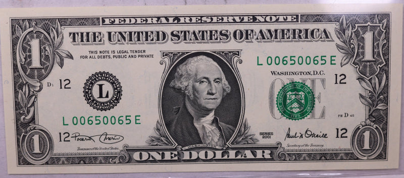 2001, $1., F.R.N., Repeater Serial Nr., Crisp Uncirculated., Store