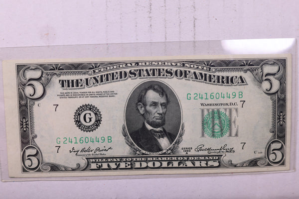 1950 A, $5., 'G', Federal Reserve Note., Crisp Uncirculated., Store #0747