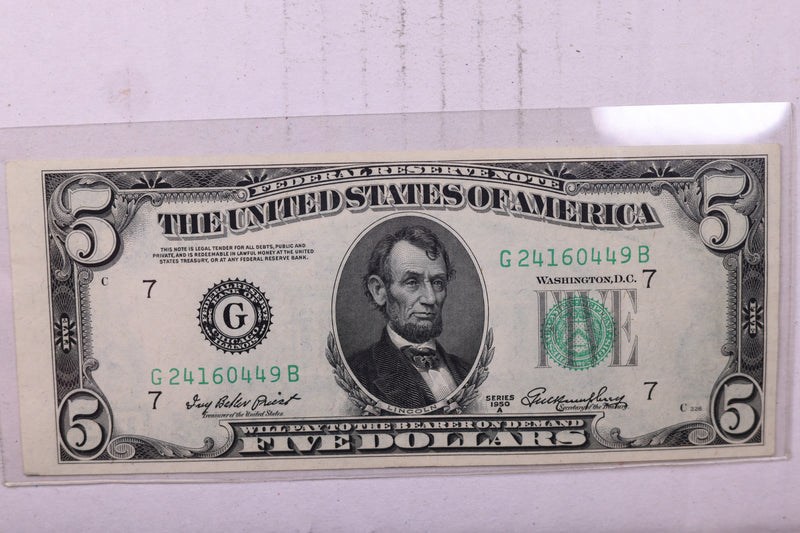 1950 A, $5., 'G', Federal Reserve Note., Crisp Uncirculated., Store