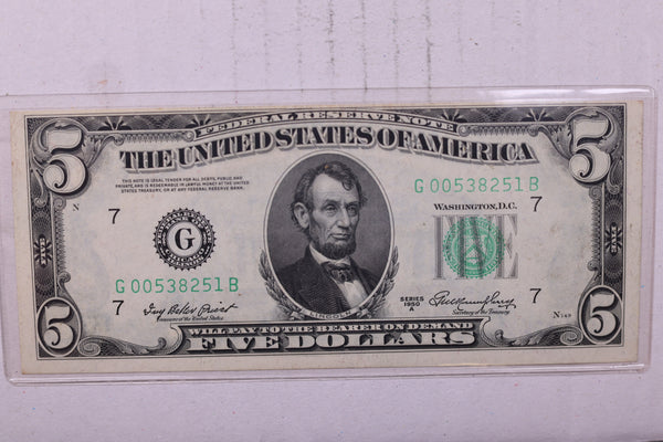 1950 A, $5., 'G', Federal Reserve Note., Crisp Uncirculated., Store #0748