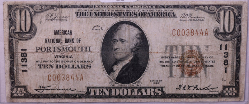 1929 $10., National Currency., Portsmouth, VA.,  Store